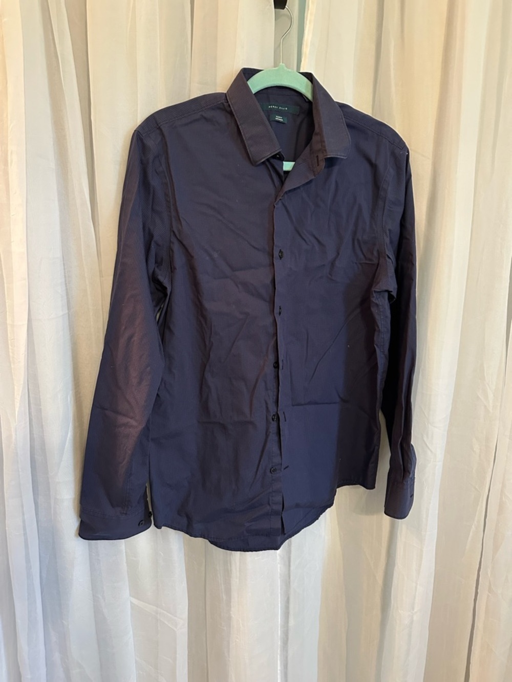 Perry Ellis Classic Men's Navy Slim Fit Button-Up Shirt - Picture 4 of 6
